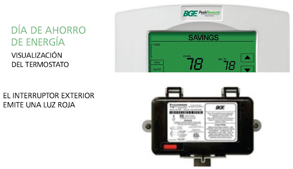 Día de ahorro de energía - Ejemplo de pantalla de termostato: El interruptor exterior se ilumina en rojo